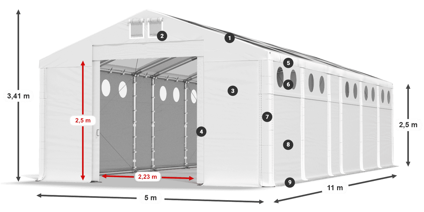 Střecha: MS T 580 PVC Stěny: SD O 500 PVC 2,5 m legenda