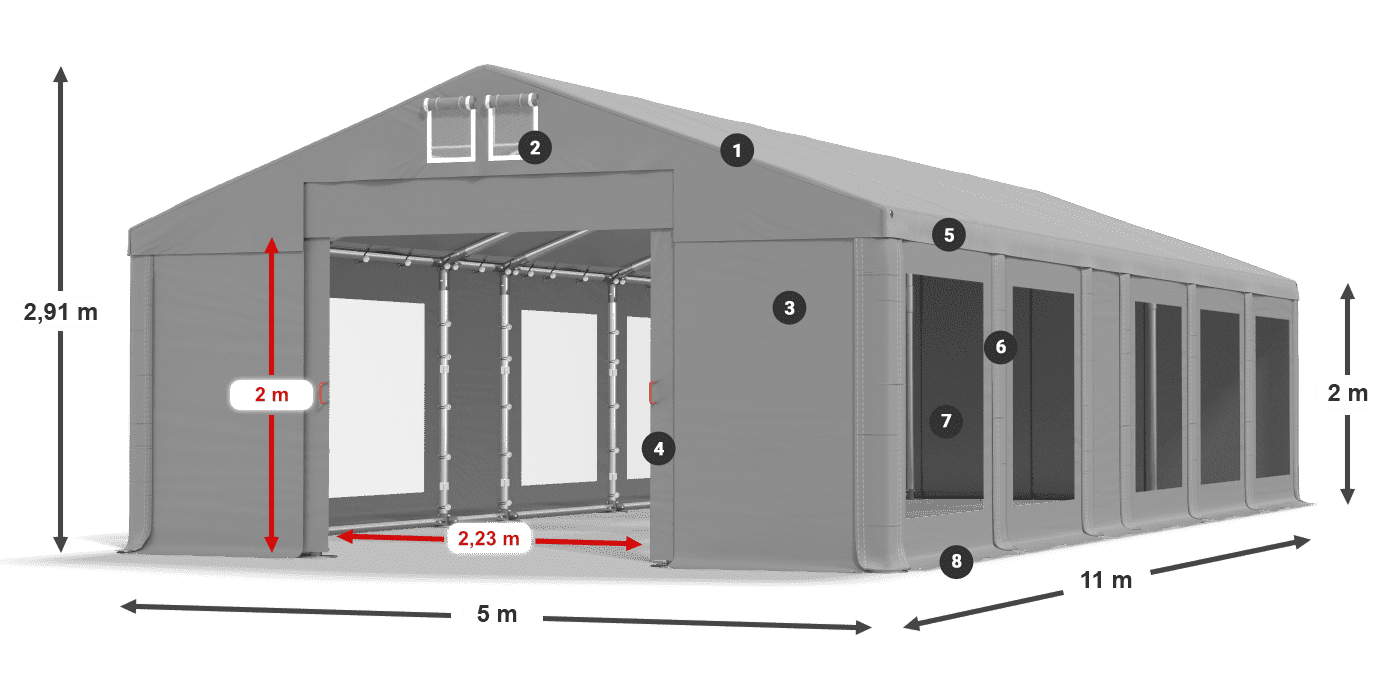 Střecha: FR 620 PVC Stěny: MS 580 PVC 2m legenda