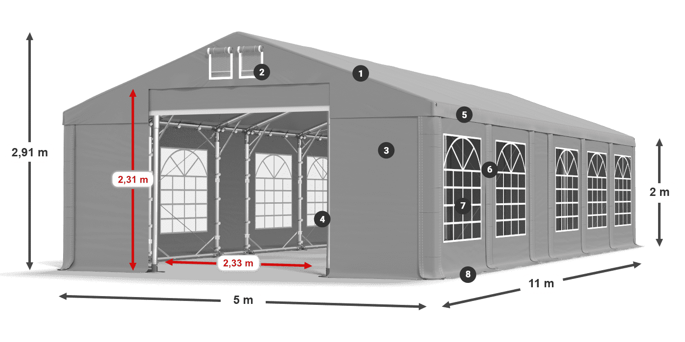 Střecha: FR 620 PVC Stěny: SD 500 PVC 2m legenda