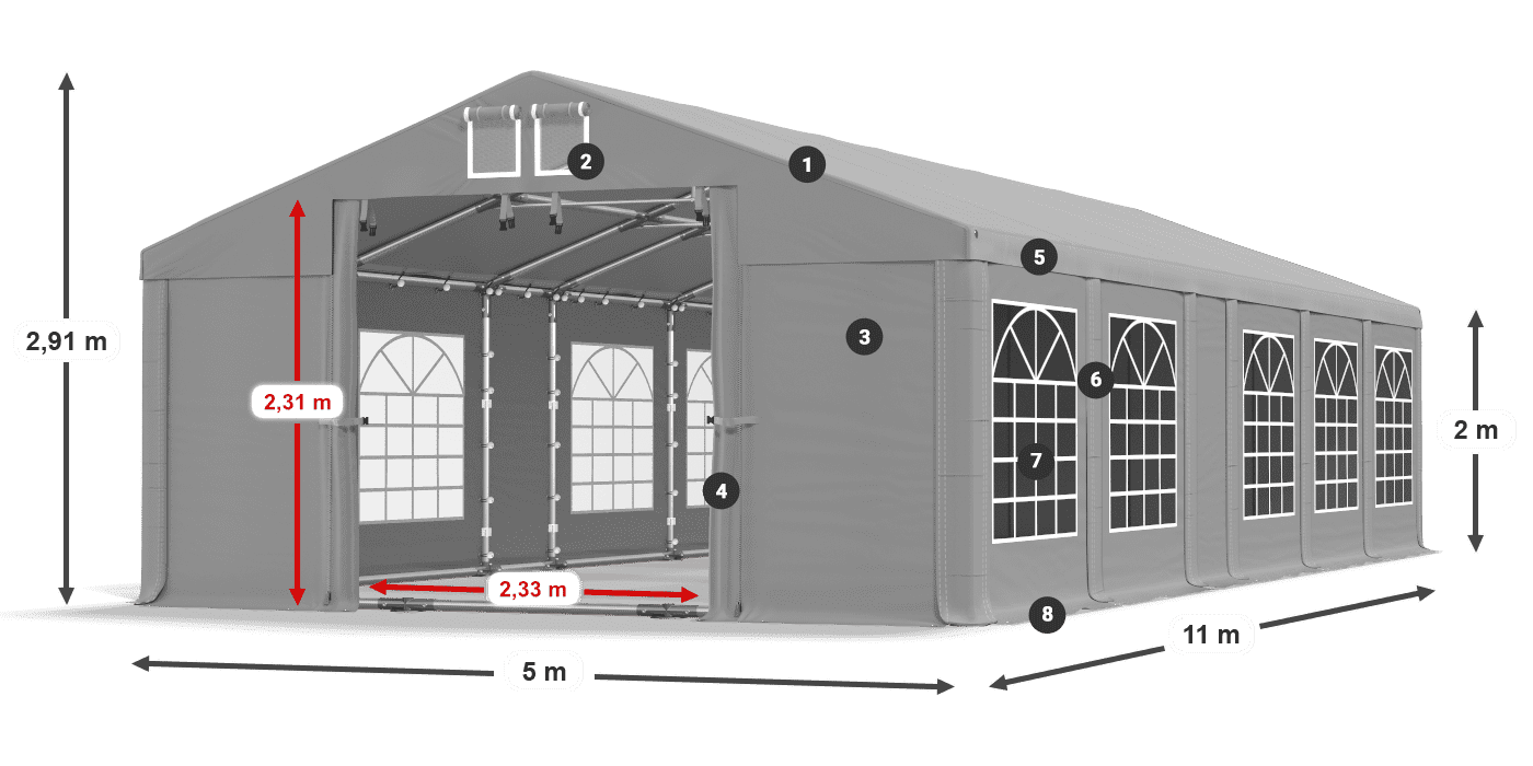 Střecha: FR 620 PVC Stěny: SD 500 PVC 2m legenda