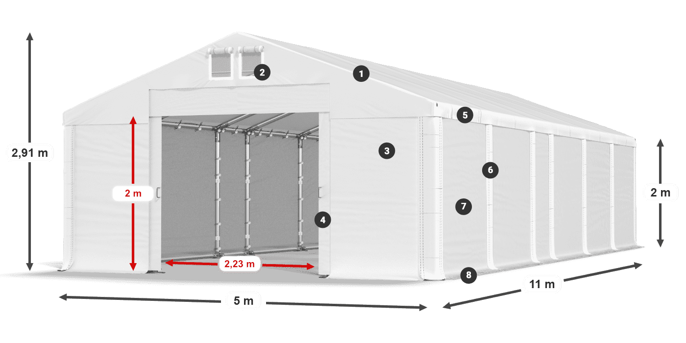 Střecha: FR 620 PVC Stěny: SD 500 PVC 2m legenda