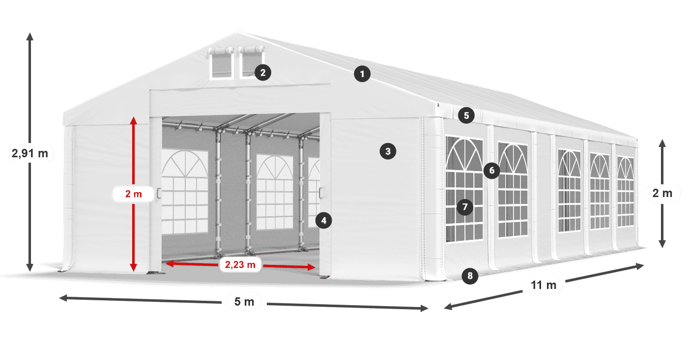 Střecha: FR 620 PVC Stěny: SD 500 PVC 2m legenda