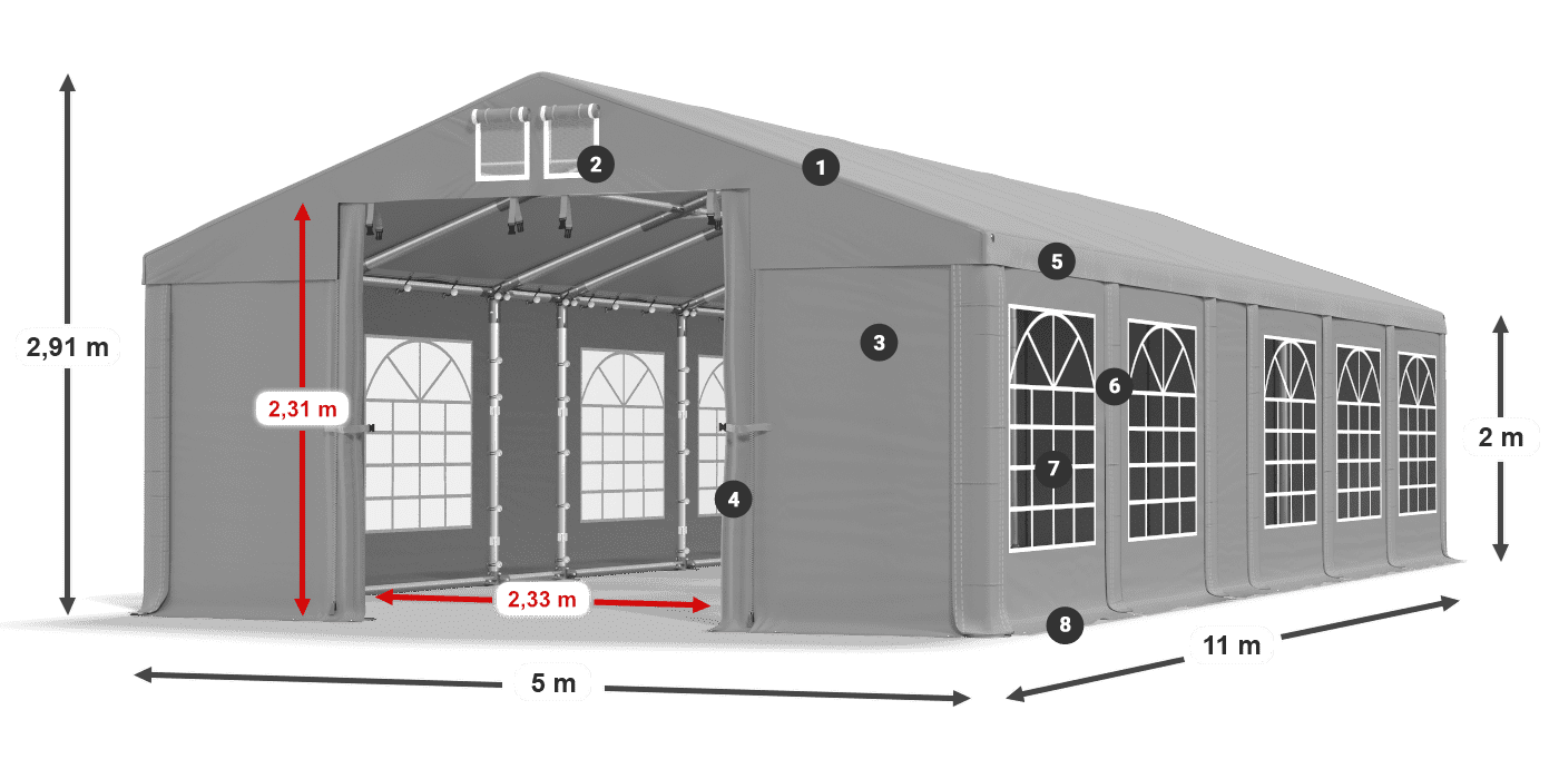Střecha: FR 620 PVC Stěny: SD 500 PVC 2m legenda