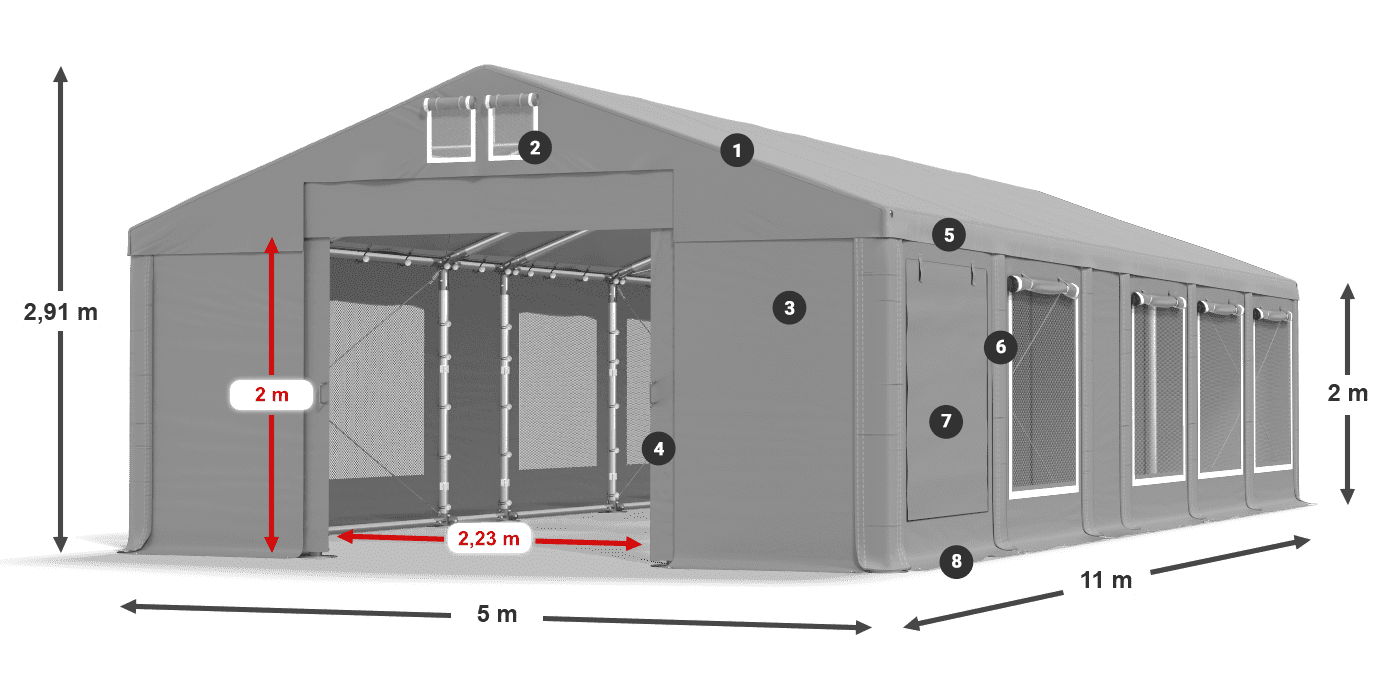 Střecha: FR 620 PVC Stěny: SD 500 PVC 2m legenda