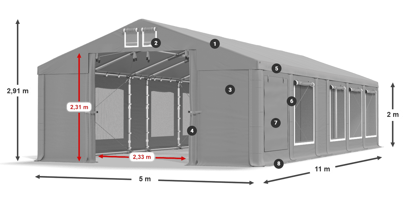 Střecha: FR 620 PVC Stěny: SD 500 PVC 2m legenda