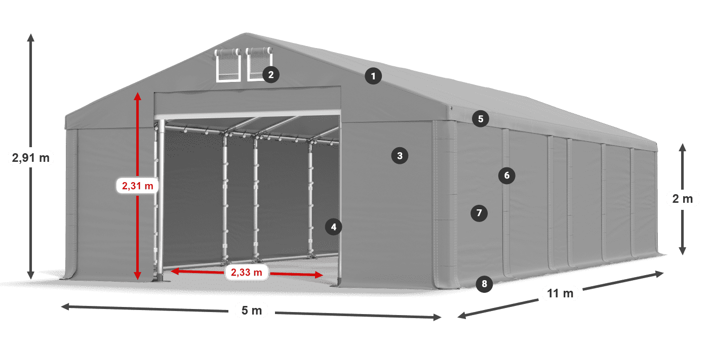 Střecha: MS 580 PVC Stěny: FR M 620 PVC 2m legenda