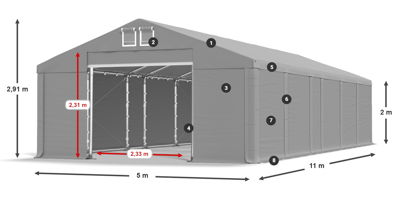 Střecha: MS 580 PVC Stěny: FR M 620 PVC 2m legenda