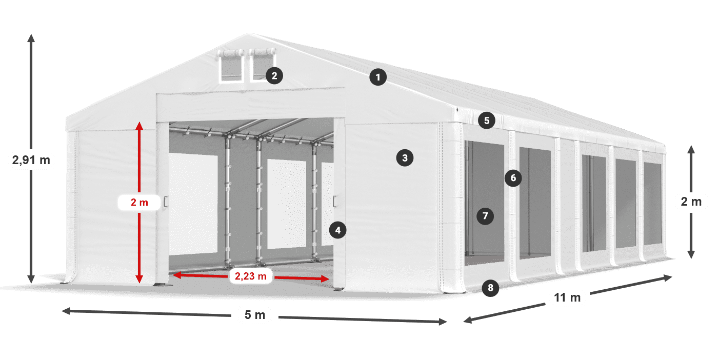 Střecha: MS 580 PVC Stěny: MS 580 PVC 2m legenda