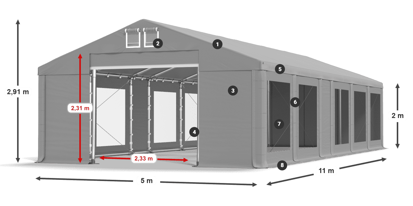 Střecha: MS 580 PVC Stěny: MS 580 PVC 2m legenda