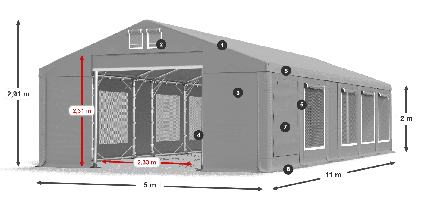 Střecha: MS 580 PVC Stěny: SD M 500 PVC 2m legenda
