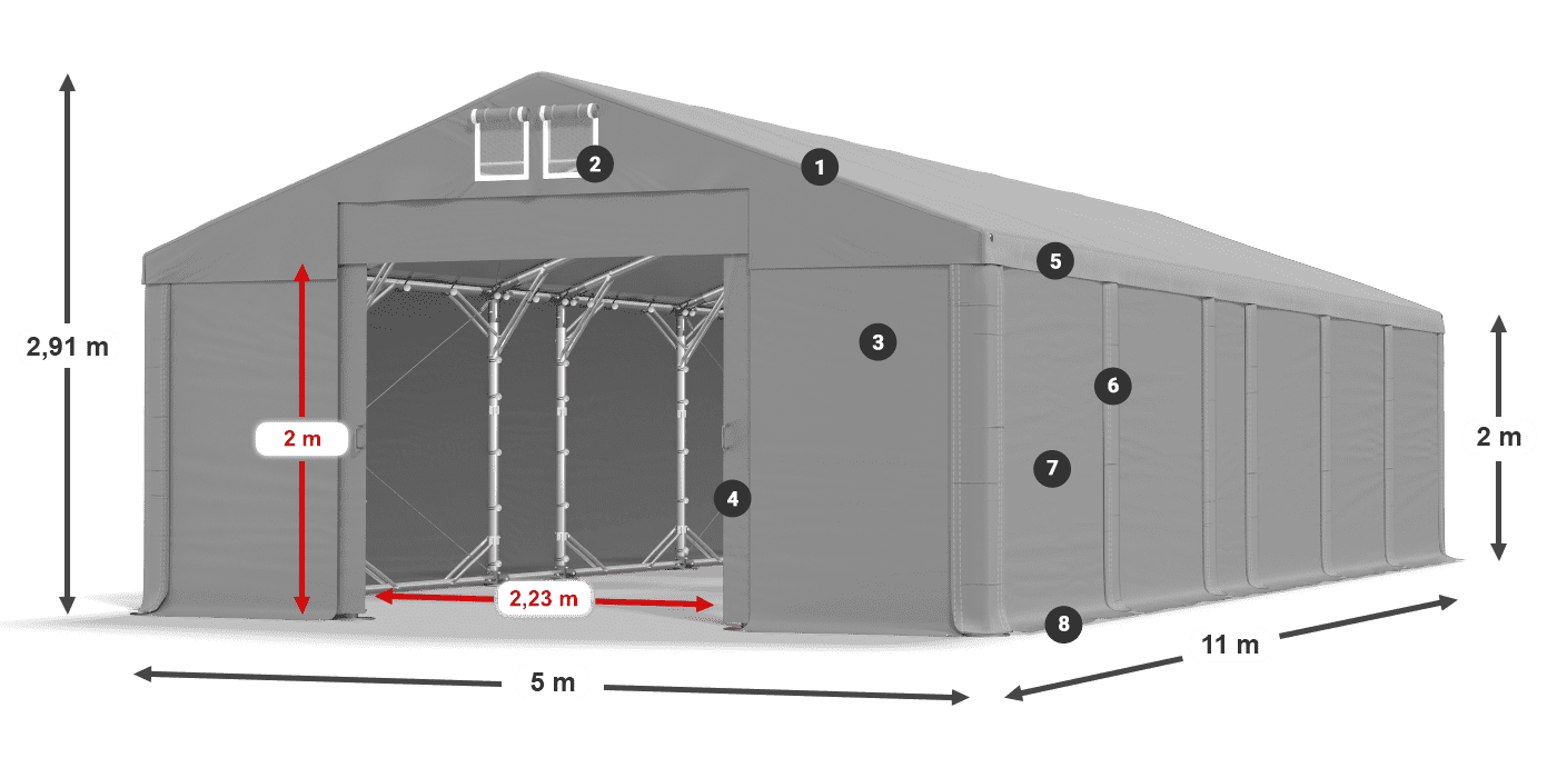Střecha: MS 580 PVC Stěny: SD 500 PVC 2m legenda