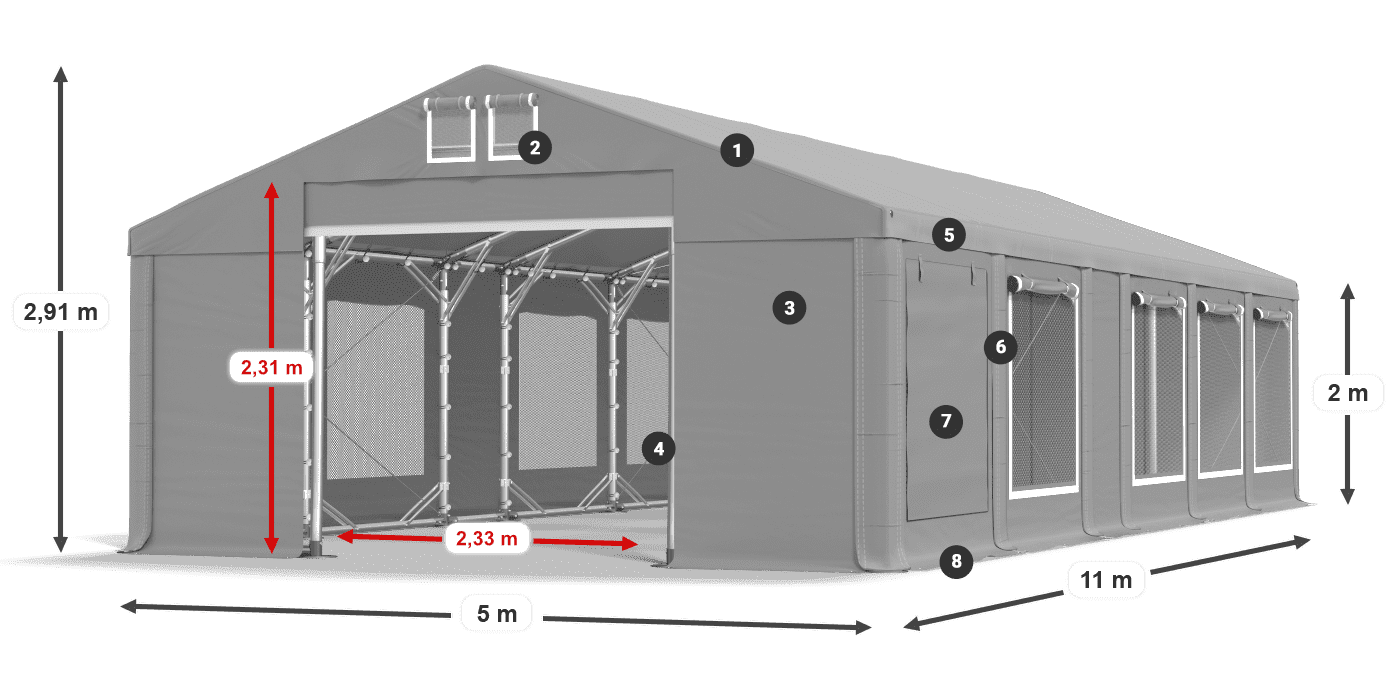 Střecha: MS 580 PVC Stěny: SD M 500 PVC 2m legenda