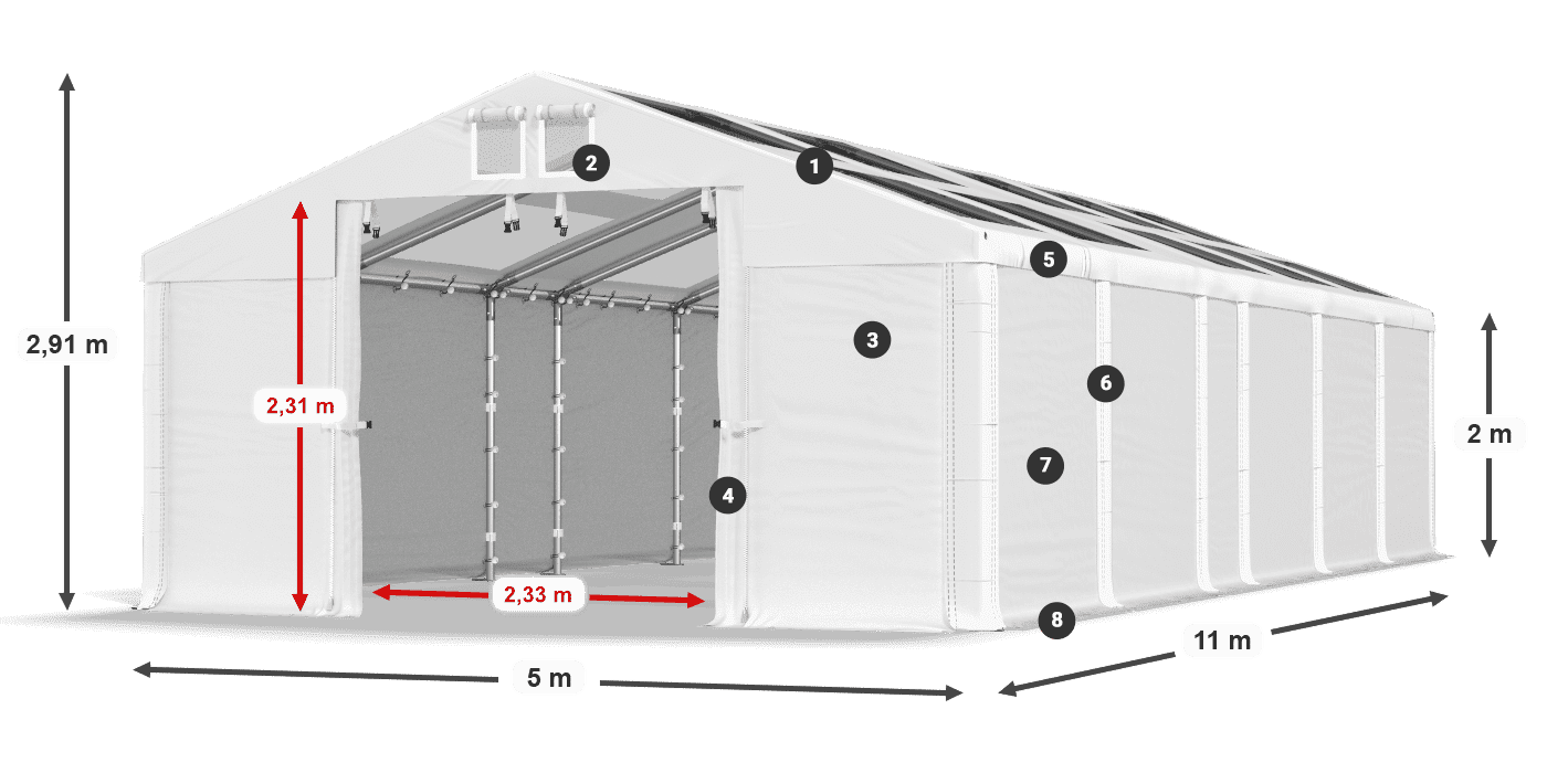 Střecha: MS T 580 PVC Stěny: SD 500 PVC 2m legenda