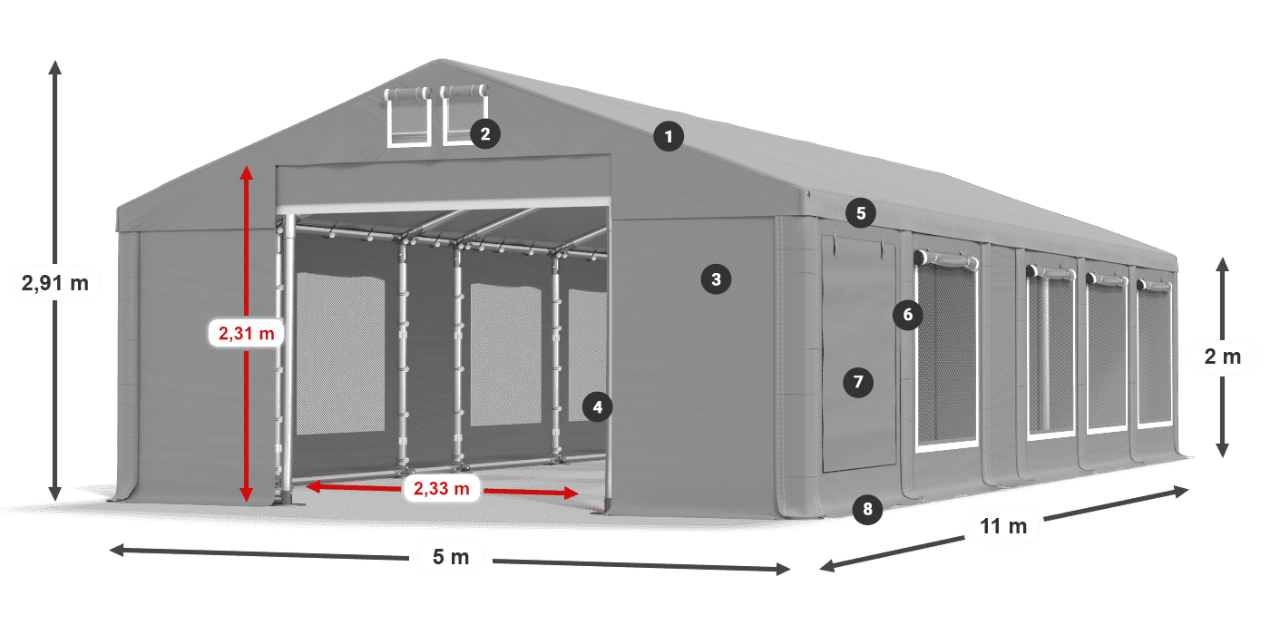 Střecha: MS 580 PVC Stěny: SD M 500 PVC 2m legenda