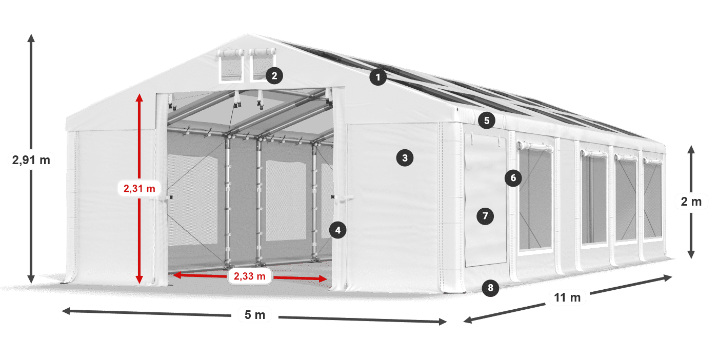 Střecha: MS T 580 PVC Stěny: SDM 500 PVC 2m legenda