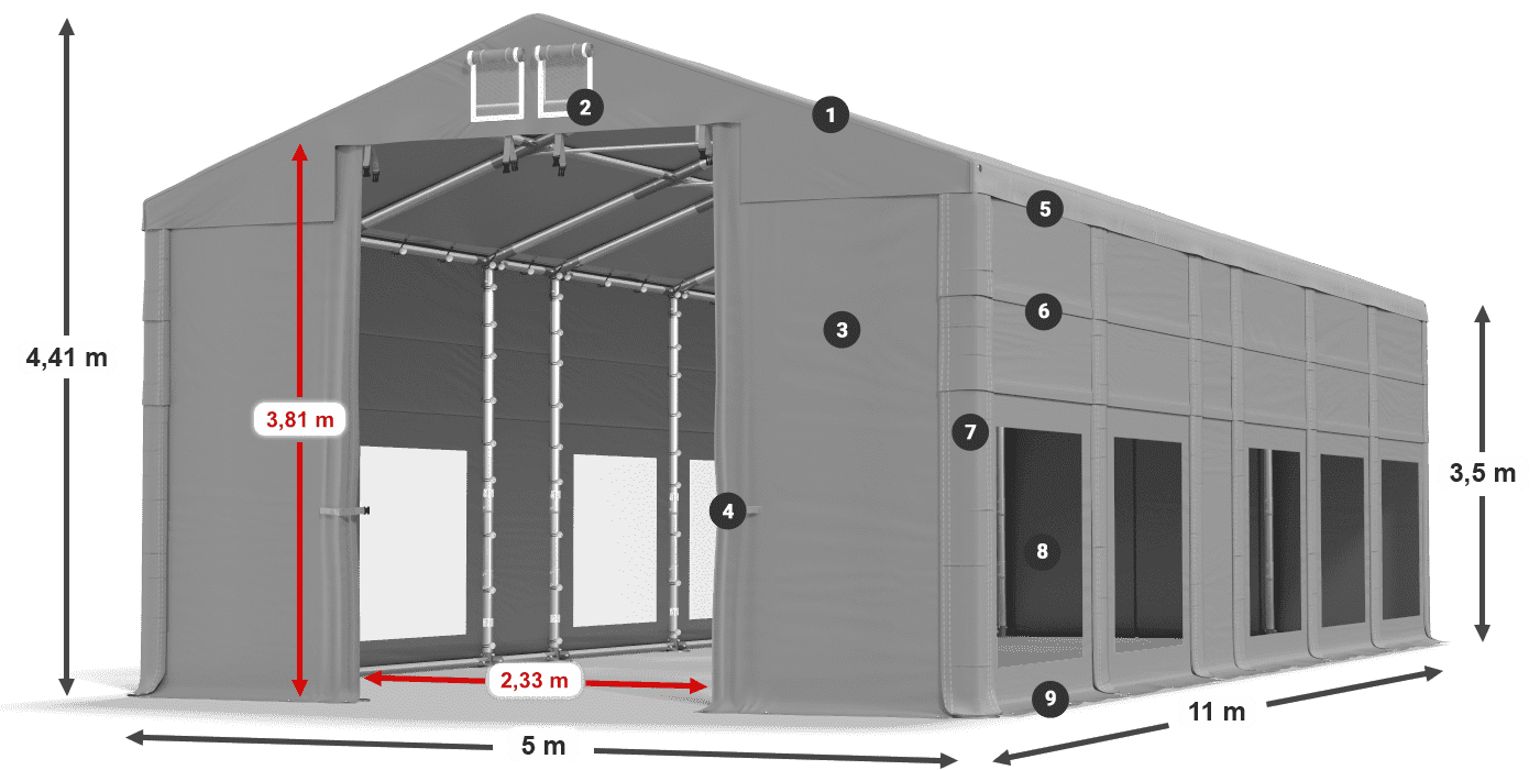 Střecha: FR 620 PVC Stěny: MS 580 PVC 3,5m legenda