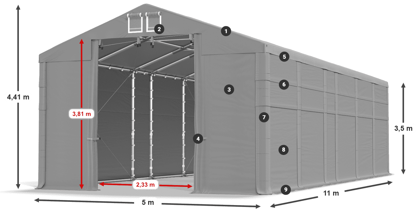 Střecha: MS 580 PVC Stěny: FR 620 PVC 2,5 m legenda