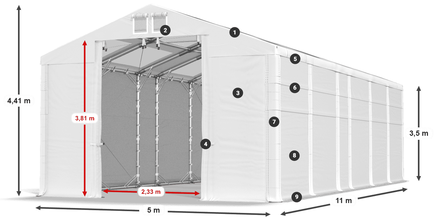Střecha: MS T 580 PVC Stěny: SD 500 PVC 3,5m legenda