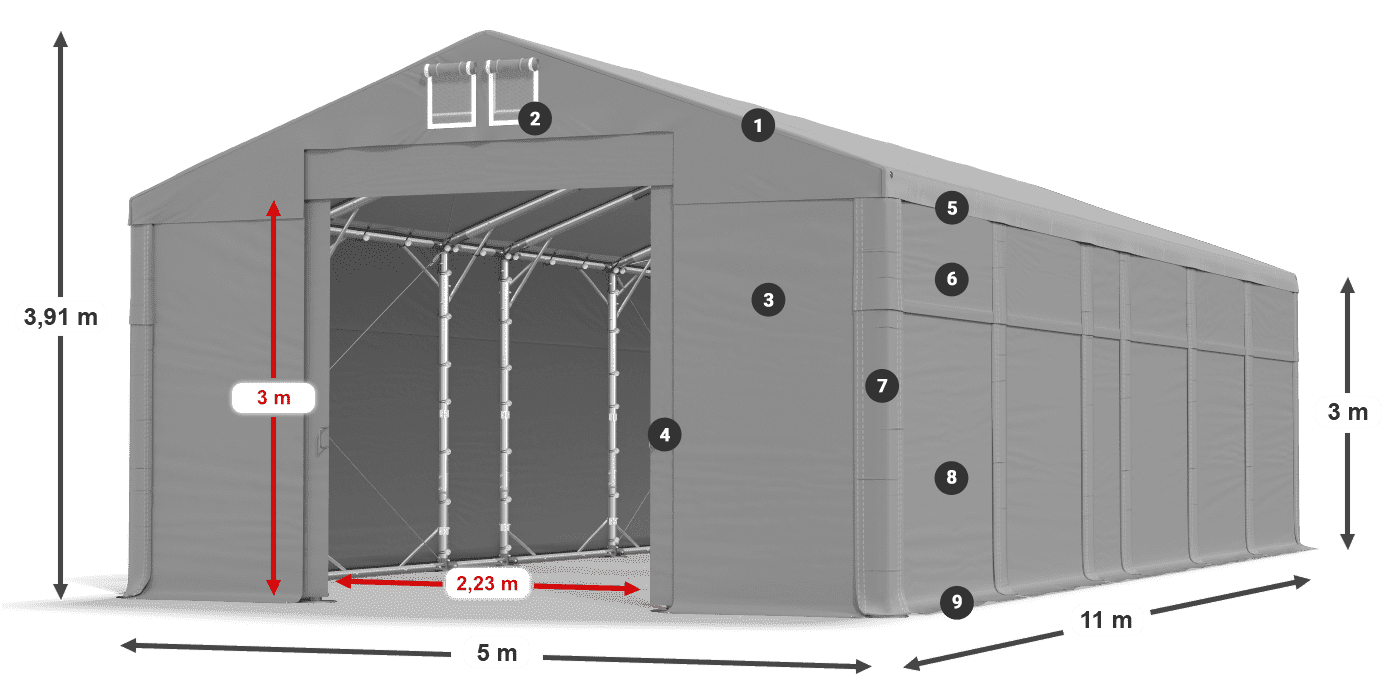 Střecha: FR 620 PVC Stěny: SD 500 PVC 3m legenda