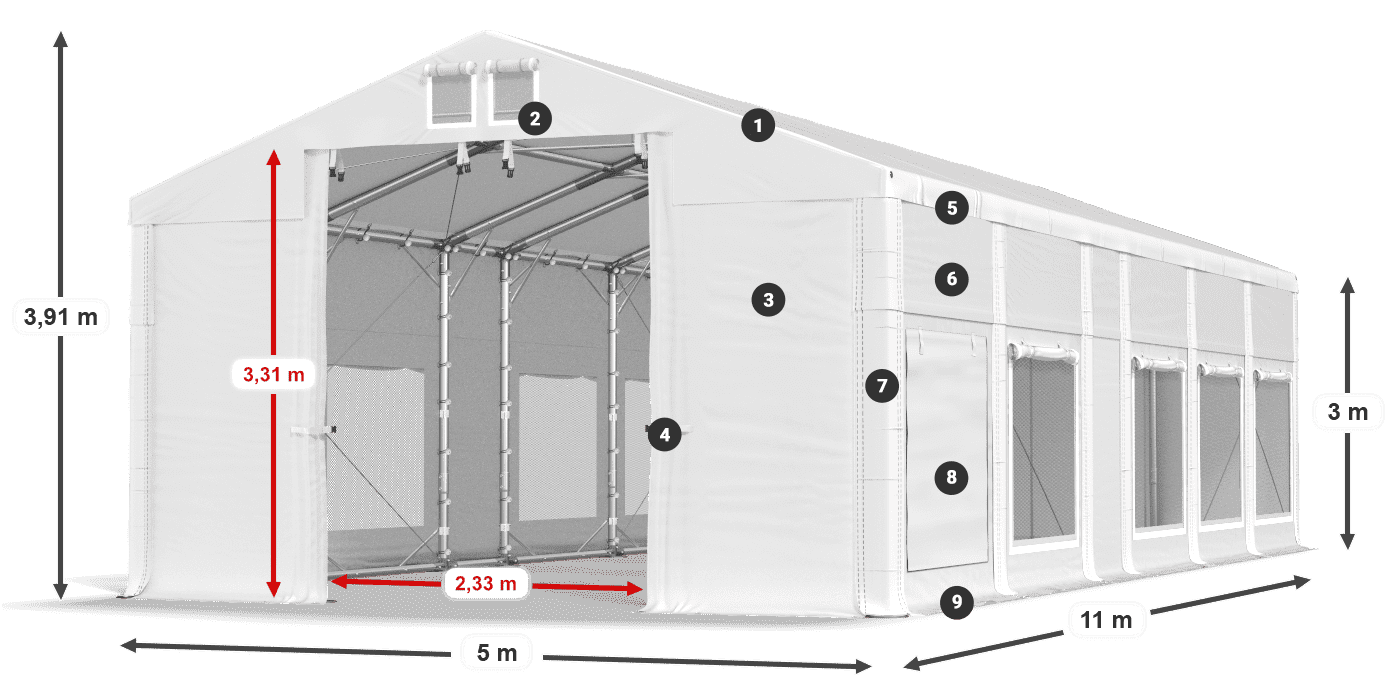 Střecha: FR 620 PVC Stěny: SD 500 PVC 3m legenda