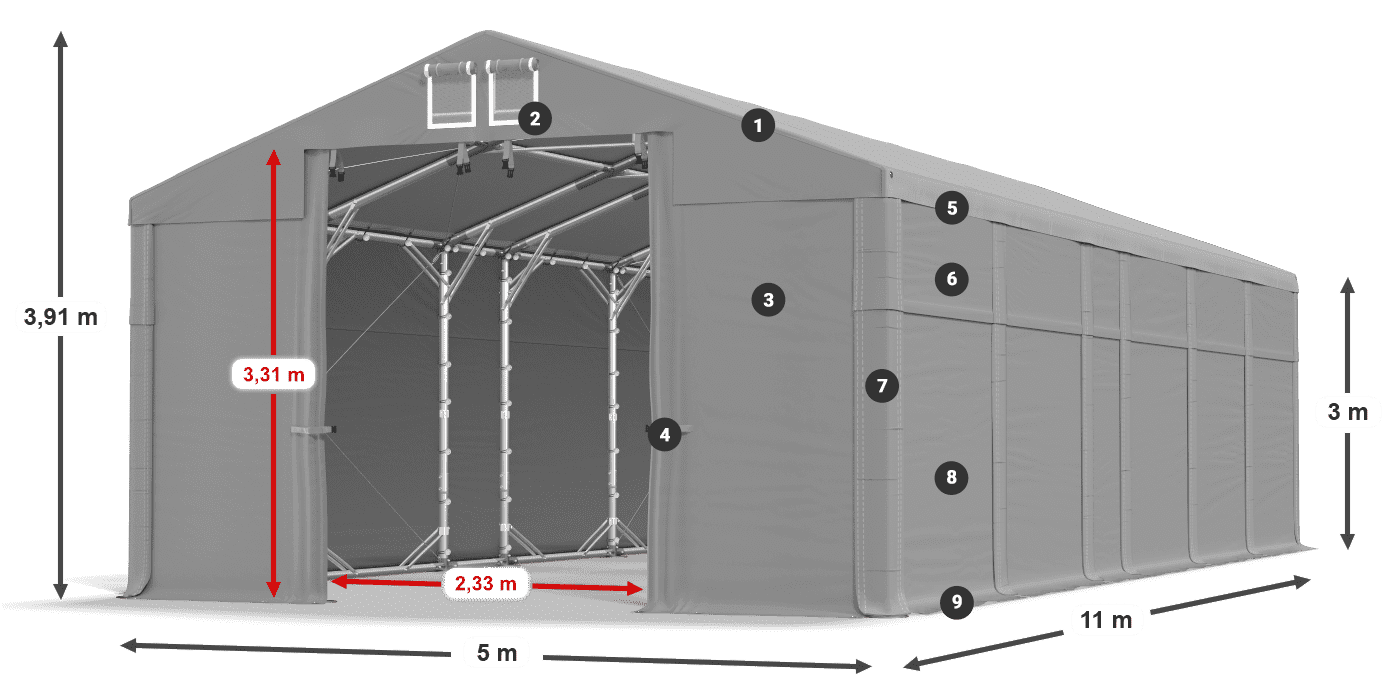 Střecha: FR 620 PVC Stěny: SD 500 PVC 3m legenda