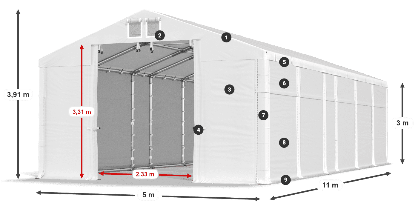 Střecha: FR 620 PVC Stěny: SD 500 PVC 3m legenda