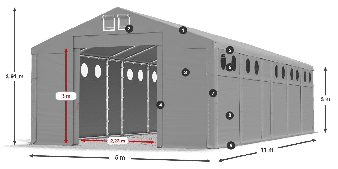 Střecha: FR 620 PVC Stěny: SD O 500 PVC 3m legenda