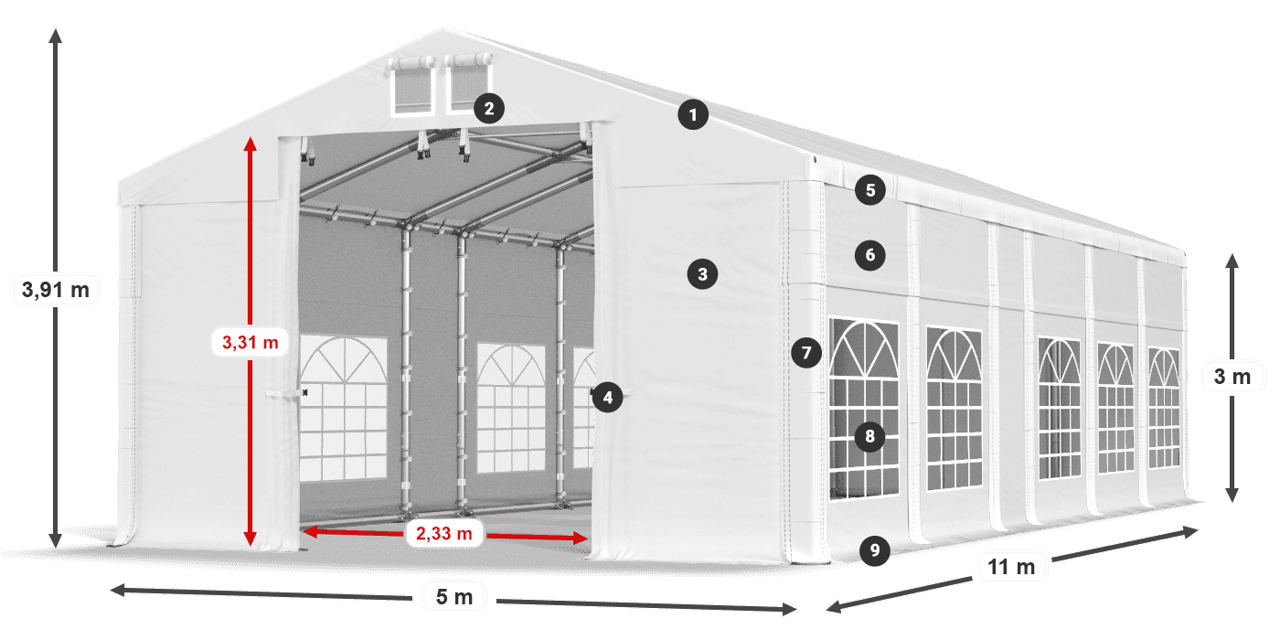 Střecha: FR 620 PVC Stěny: SD 500 PVC 3m legenda