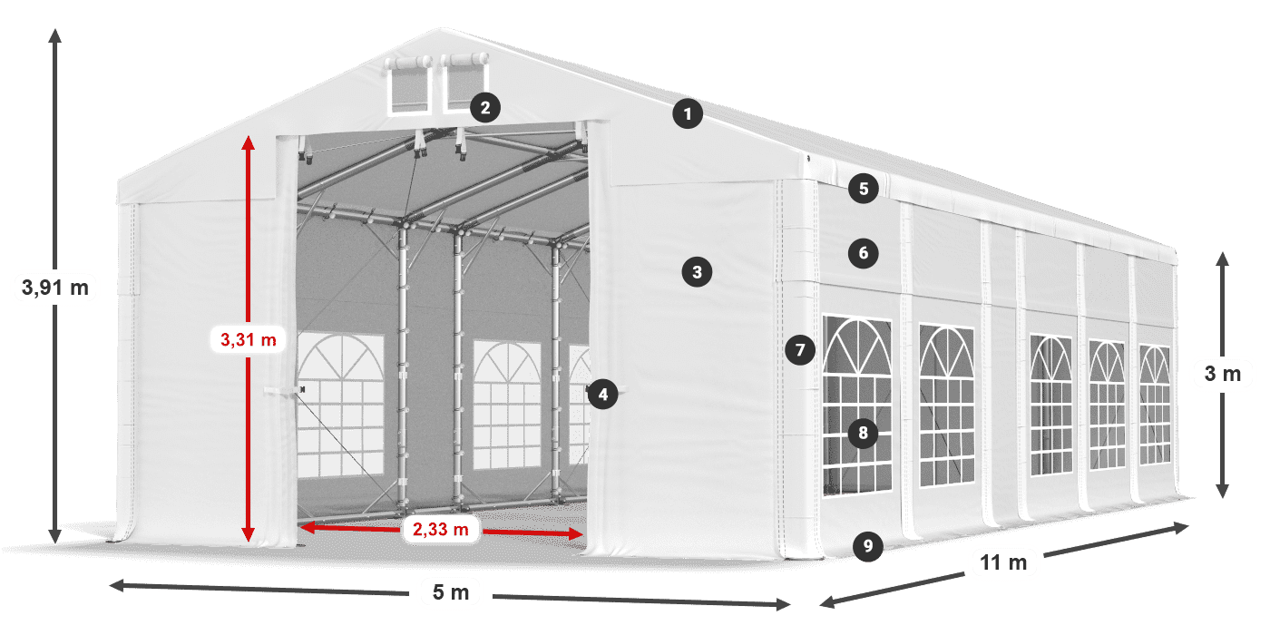 Střecha: MS 580 PVC Stěny: FR 620 PVC 3m legenda