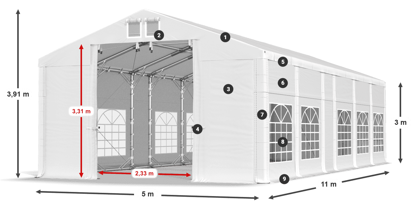 Střecha: MS 580 PVC Stěny: FR 620 PVC 3m legenda