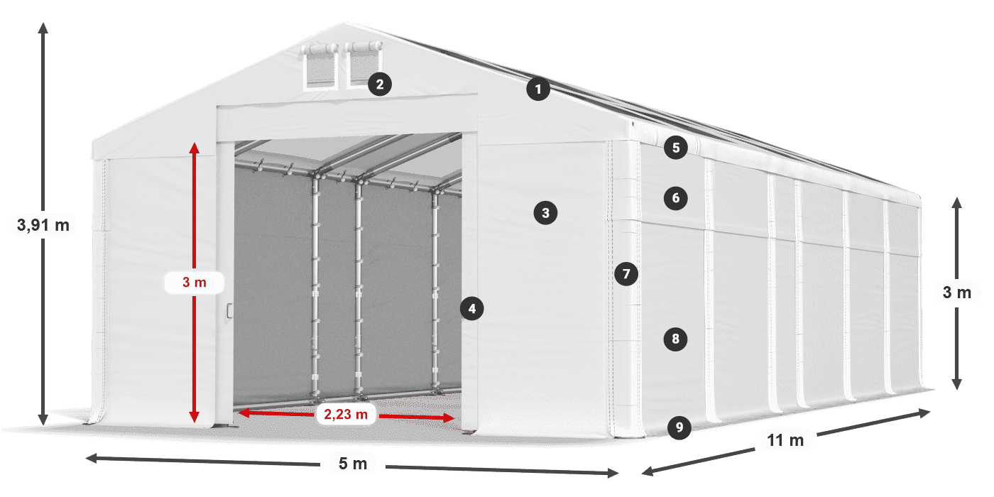 Střecha: MS T 580 PVC Stěny: FR 620 PVC 3m legenda
