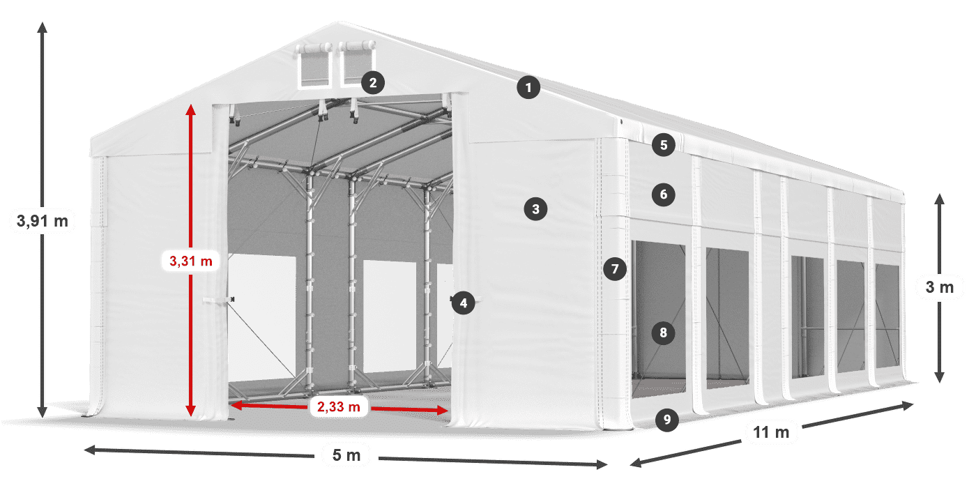 Střecha: MS 580 PVC Stěny: MS 580 PVC 3m legenda