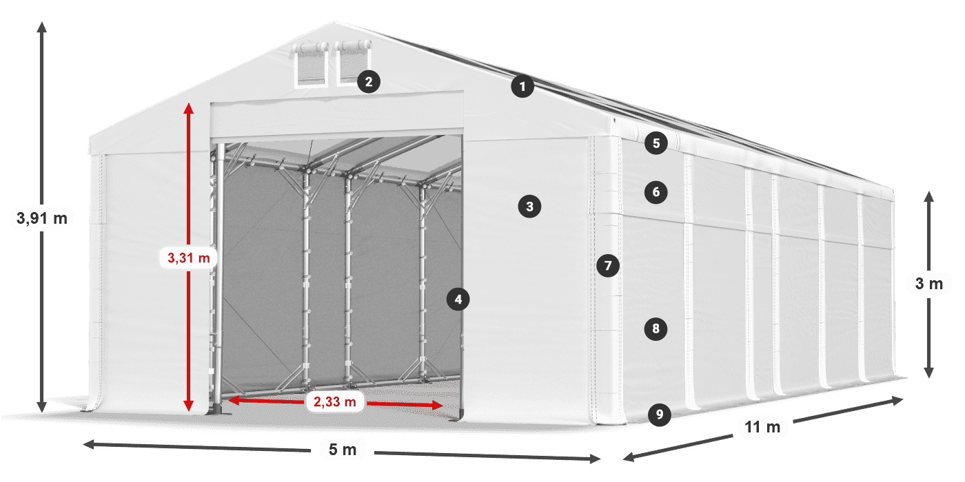 Střecha: MS T 580 PVC Stěny: SD 500 PVC 3m legenda