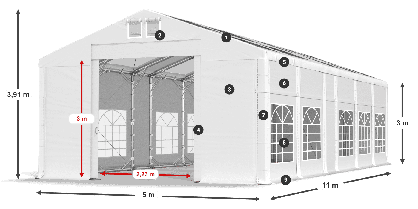 Střecha: MS T 580 PVC Stěny: SD I 500 PVC 3m legenda
