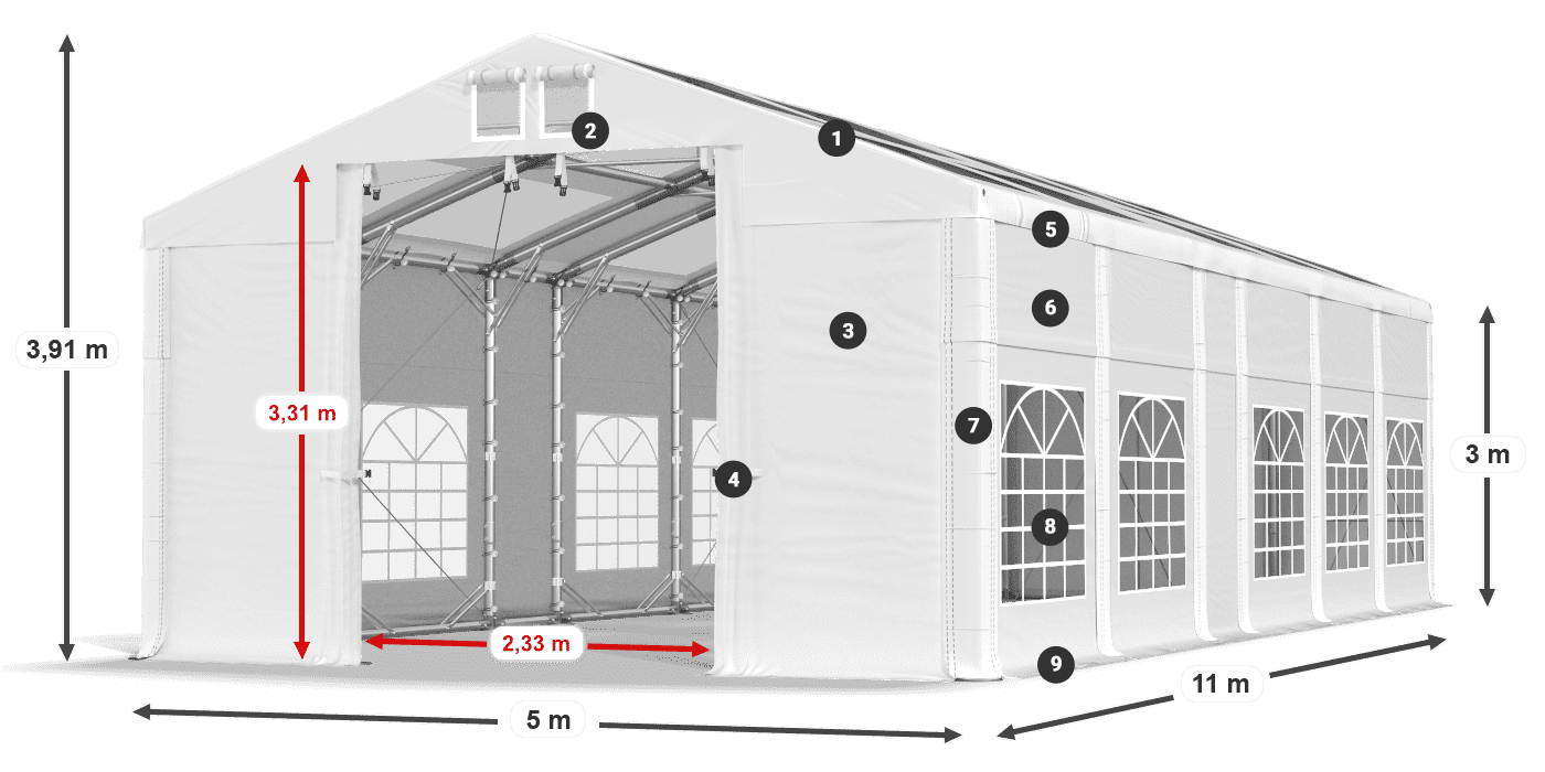 Střecha: MS T 580 PVC Stěny: SD I 500 PVC 3m legenda