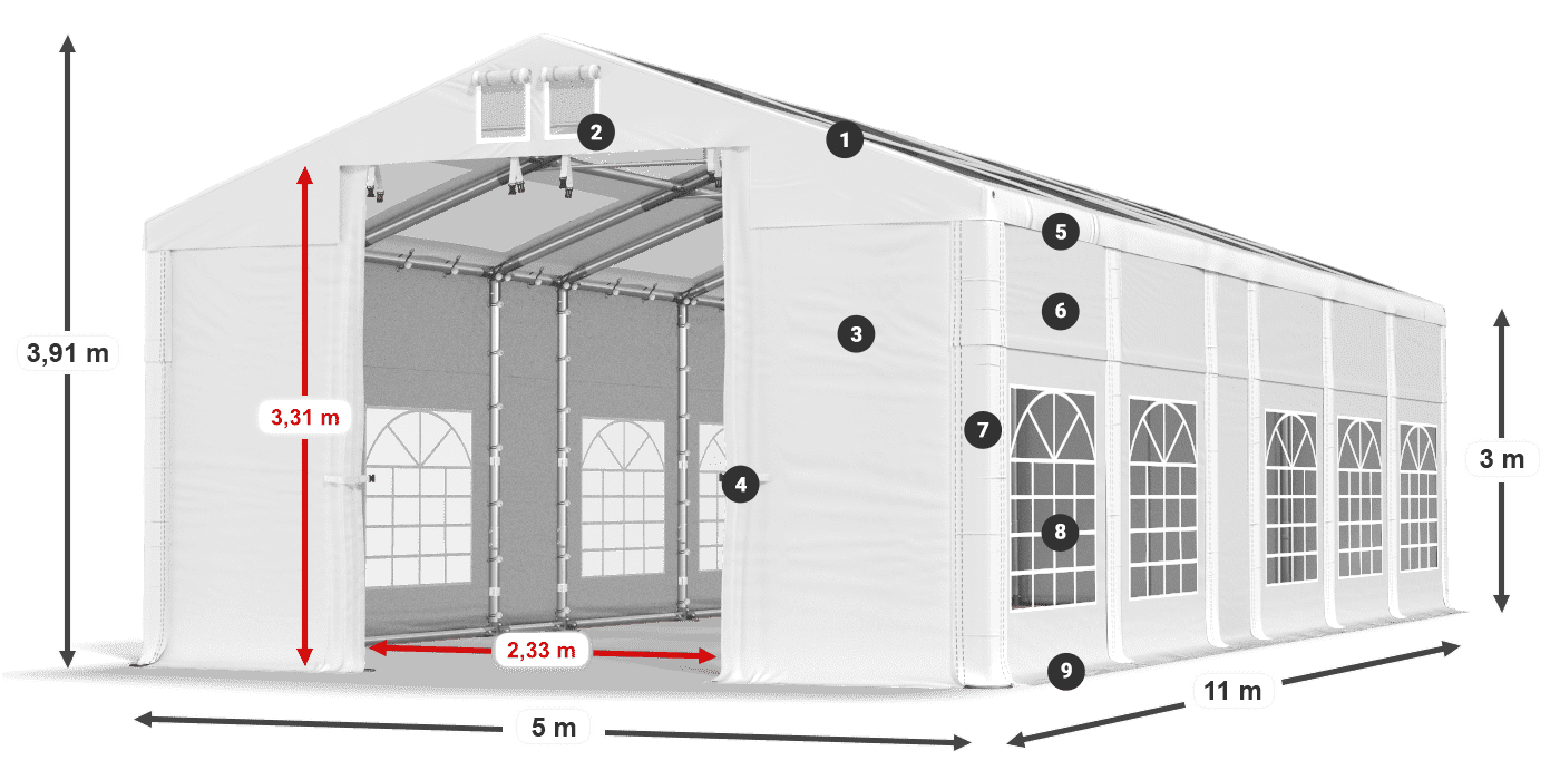 Střecha: MS T 580 PVC Stěny: SD I 500 PVC 3m legenda