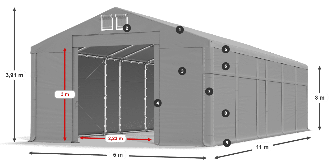 Střecha: MS 580 PVC Stěny: SD 500 PVC 3m legenda