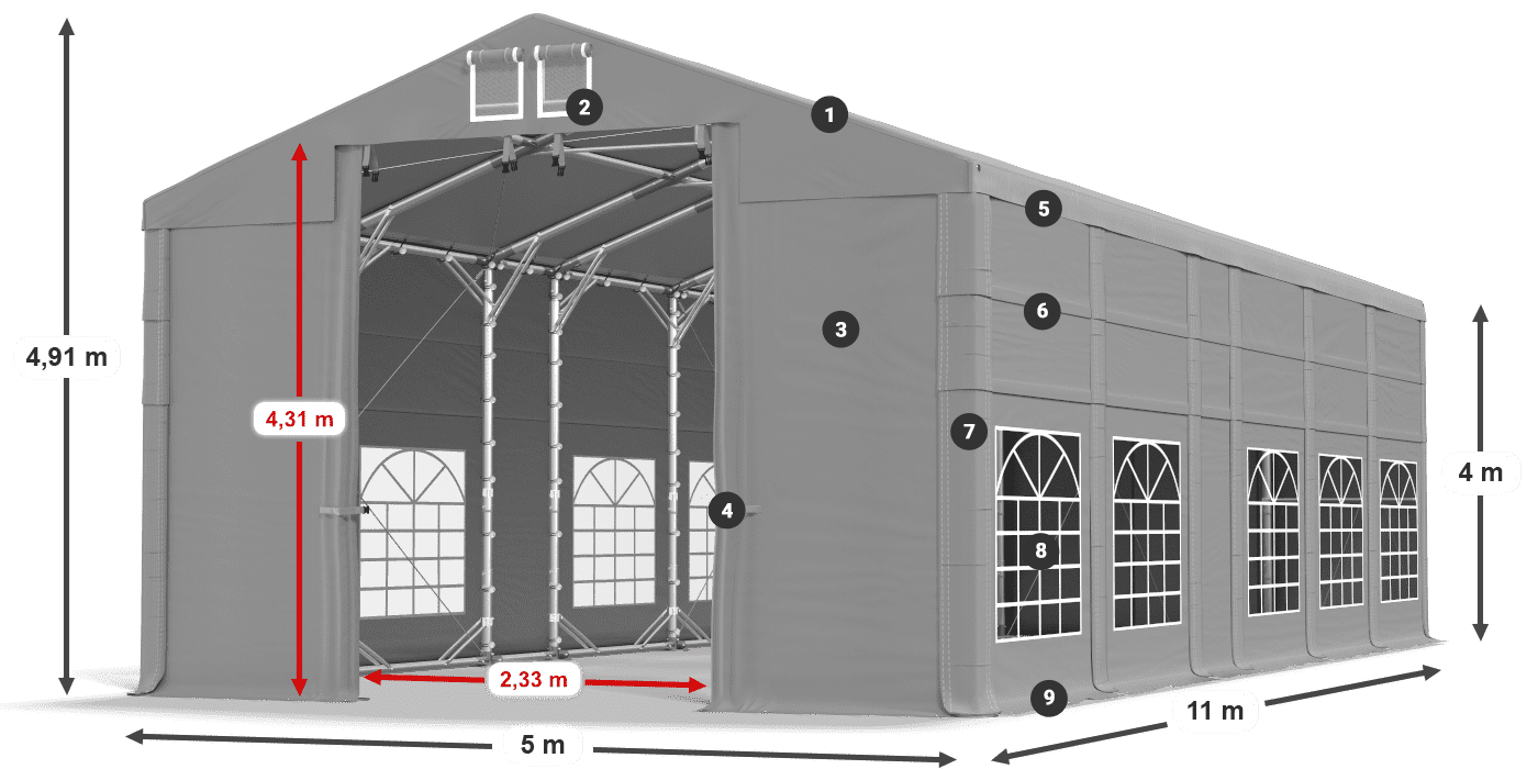 Střecha: FR 620 PVC Stěny: SD 500 PVC 4m legenda