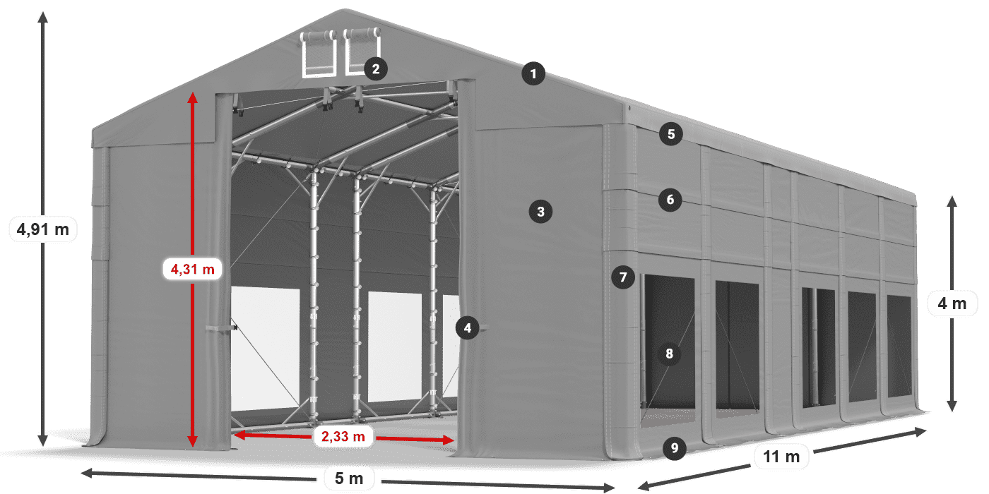 Střecha: MS 580 PVC Stěny: MS 580 PVC 4m legenda
