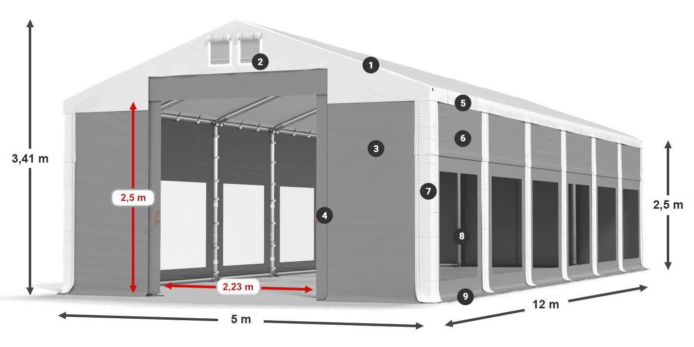 Střecha: FR 620 PVC Stěny: MS 580 PVC 2,5 m legenda
