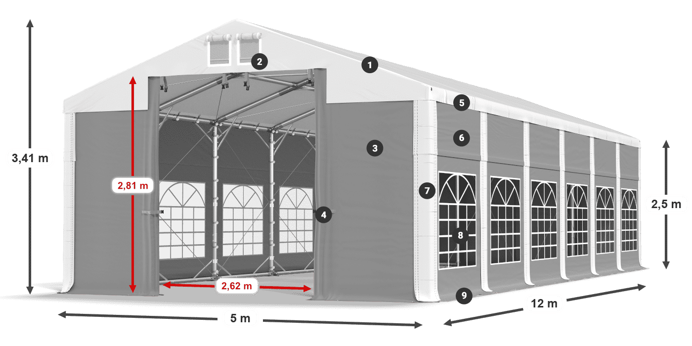 Střecha: FR 620 PVC Stěny: SD 500 PVC 2,5 m legenda