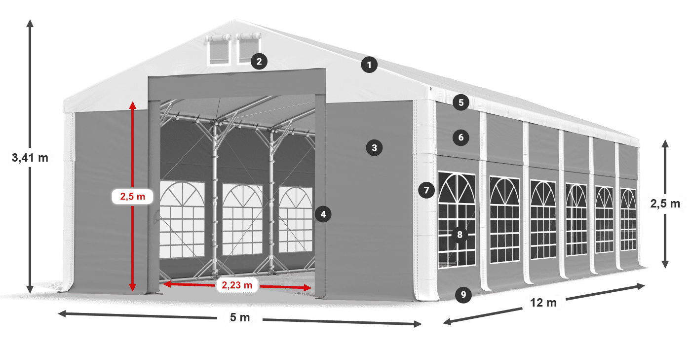 Střecha: FR 620 PVC Stěny: SD 500 PVC 2,5 m legenda