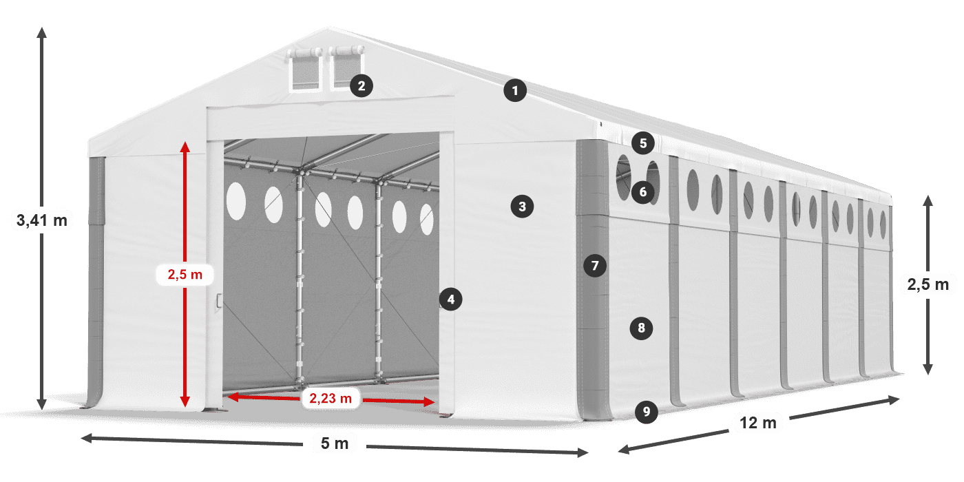 Střecha: FR 620 PVC Stěny: SD O 500 PVC 2,5 m legenda