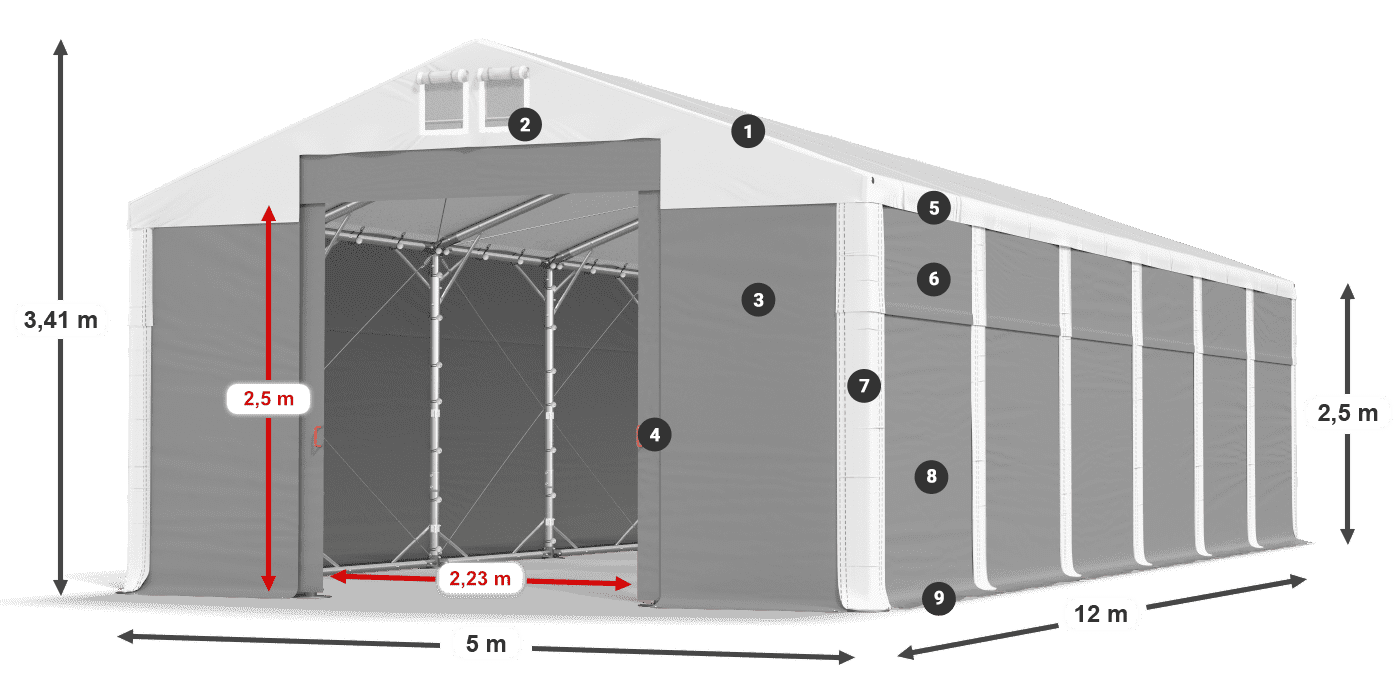 Střecha: MS 580 PVC Stěny: FR 620 PVC 2,5 m legenda