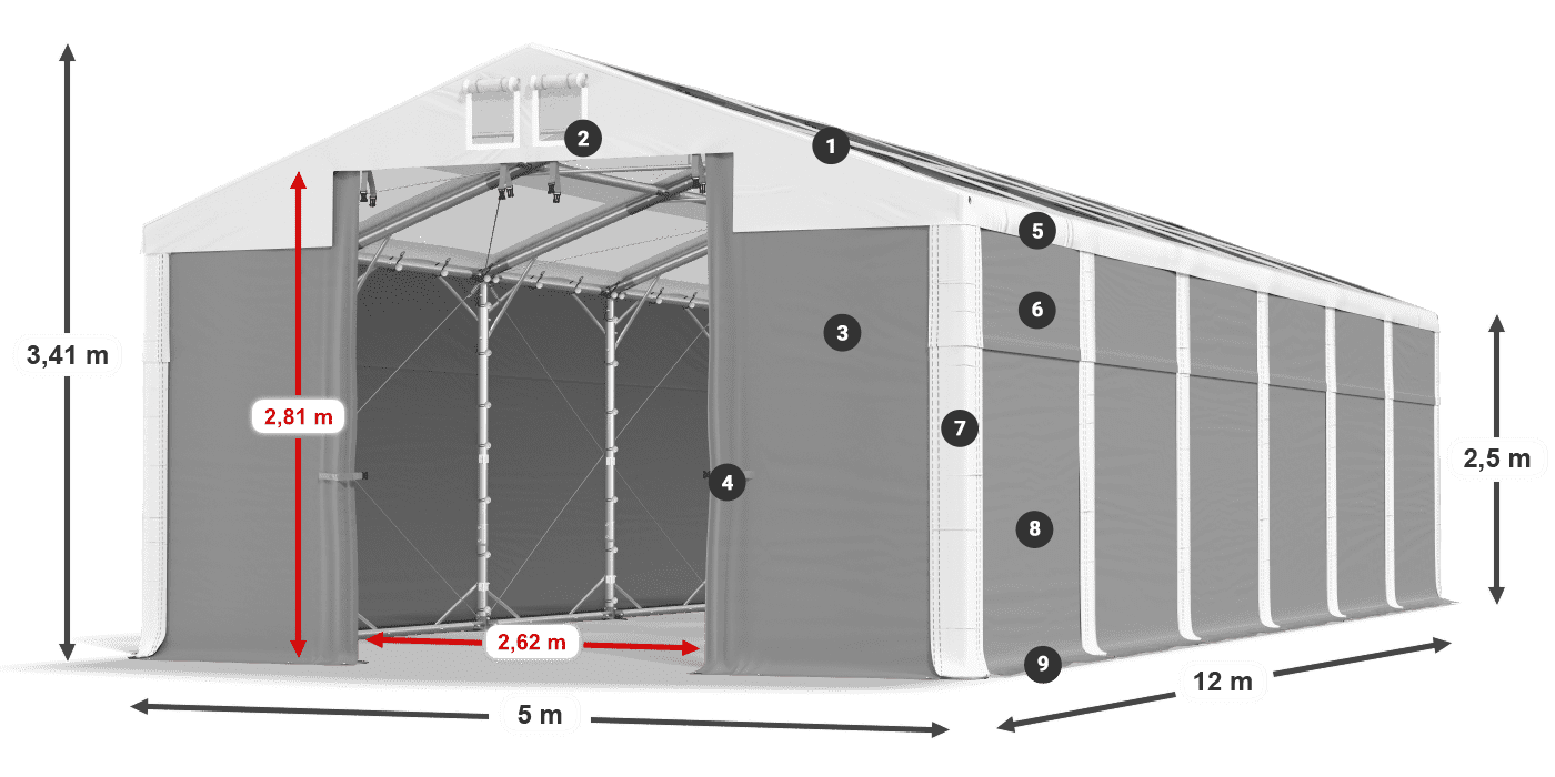 Střecha: MS T 580 PVC Stěny: FR 620 PVC 2,5 m legenda