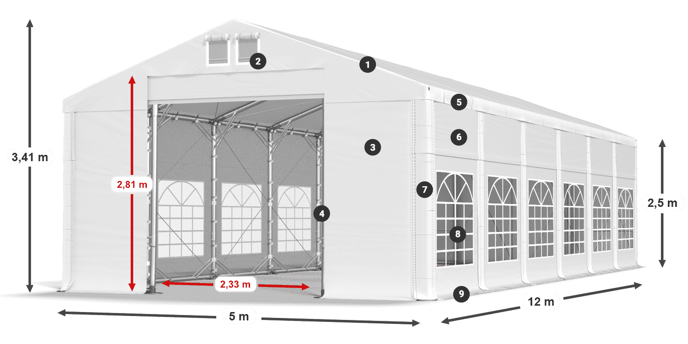 Střecha: MS 580 PVC Stěny: FR 620 PVC 2,5 m legenda