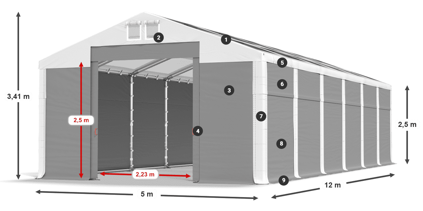 Střecha: MS T 580 PVC Stěny: FR 620 PVC 2,5 m legenda