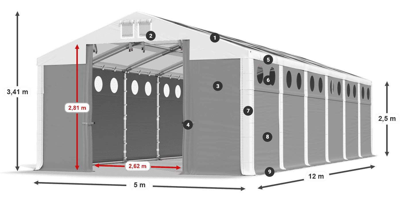 Střecha: MS T 580 PVC Stěny: FR O 620 PVC 2,5 m legenda