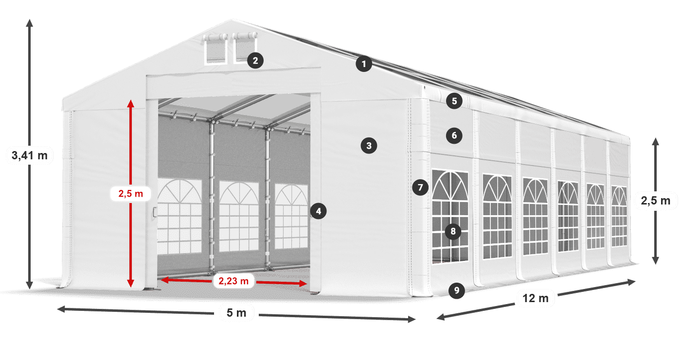Střecha: MS T 580 PVC Stěny: FR 620 PVC 2,5 m legenda