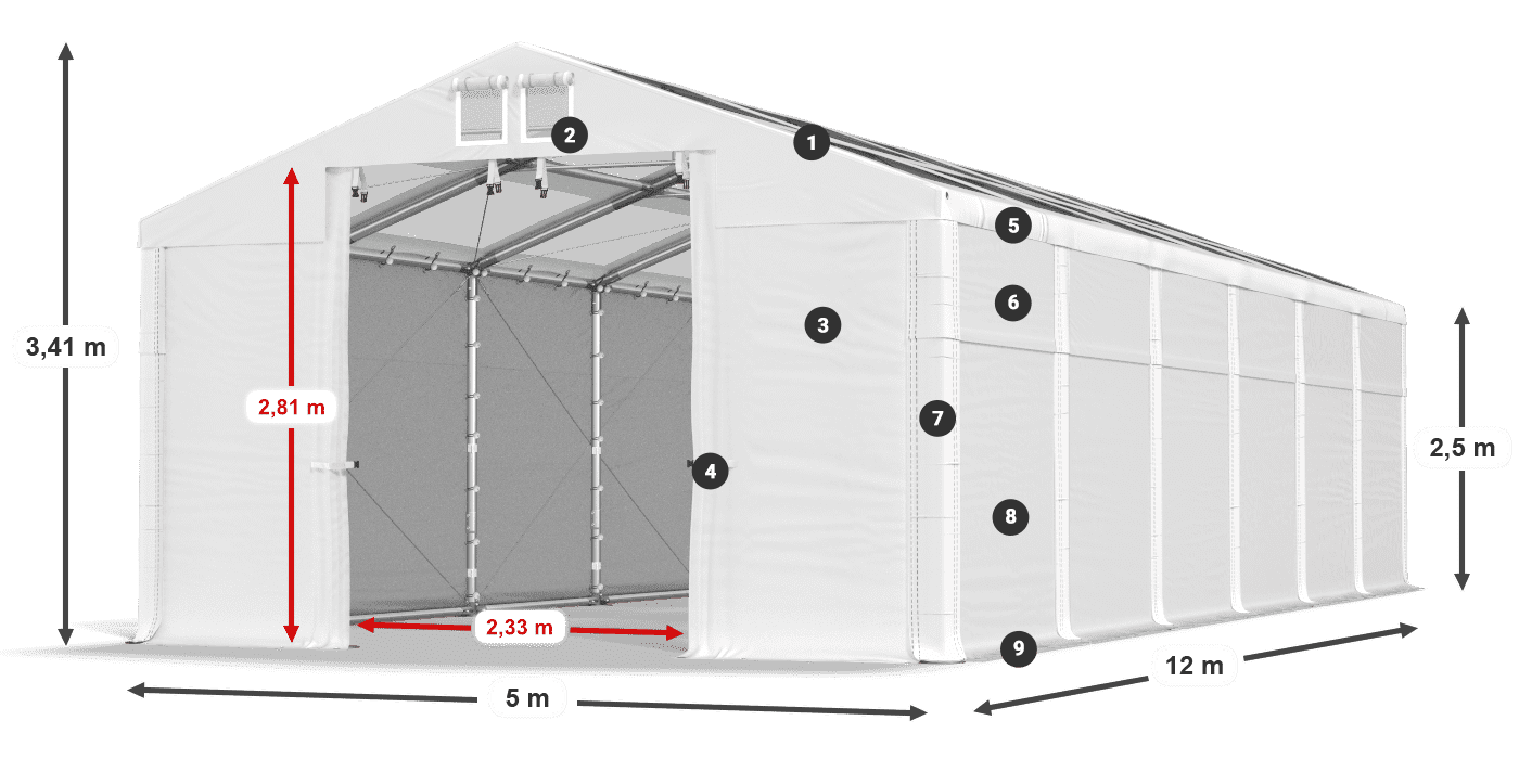Střecha: MS T 580 PVC Stěny: FR 620 PVC 2,5 m legenda
